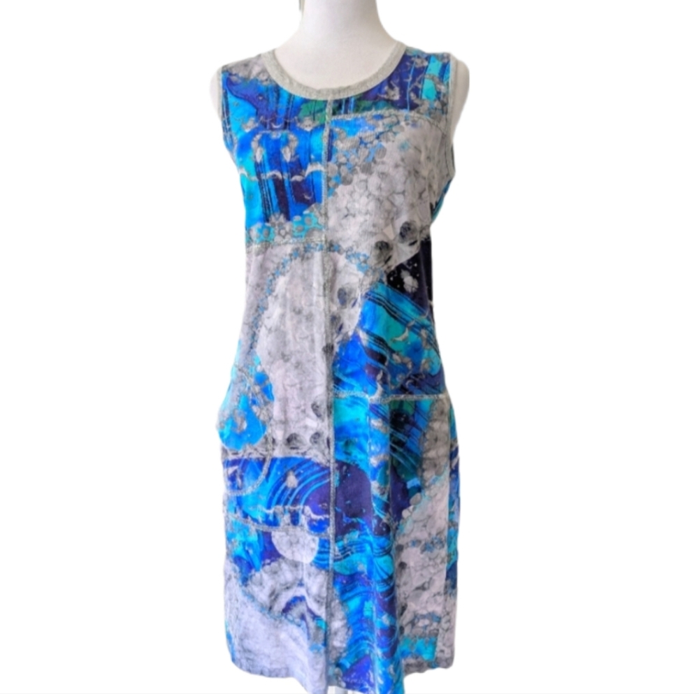 Simply Art by Dolcezza Abstract Sleeveless Shift Scoopneck Summer Dress -S-